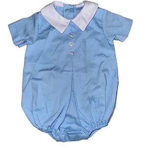 Little English Blue Collared Bubble Romper 3 months